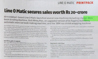 Lineomatic Secures sales worth Rs 20-crore:
